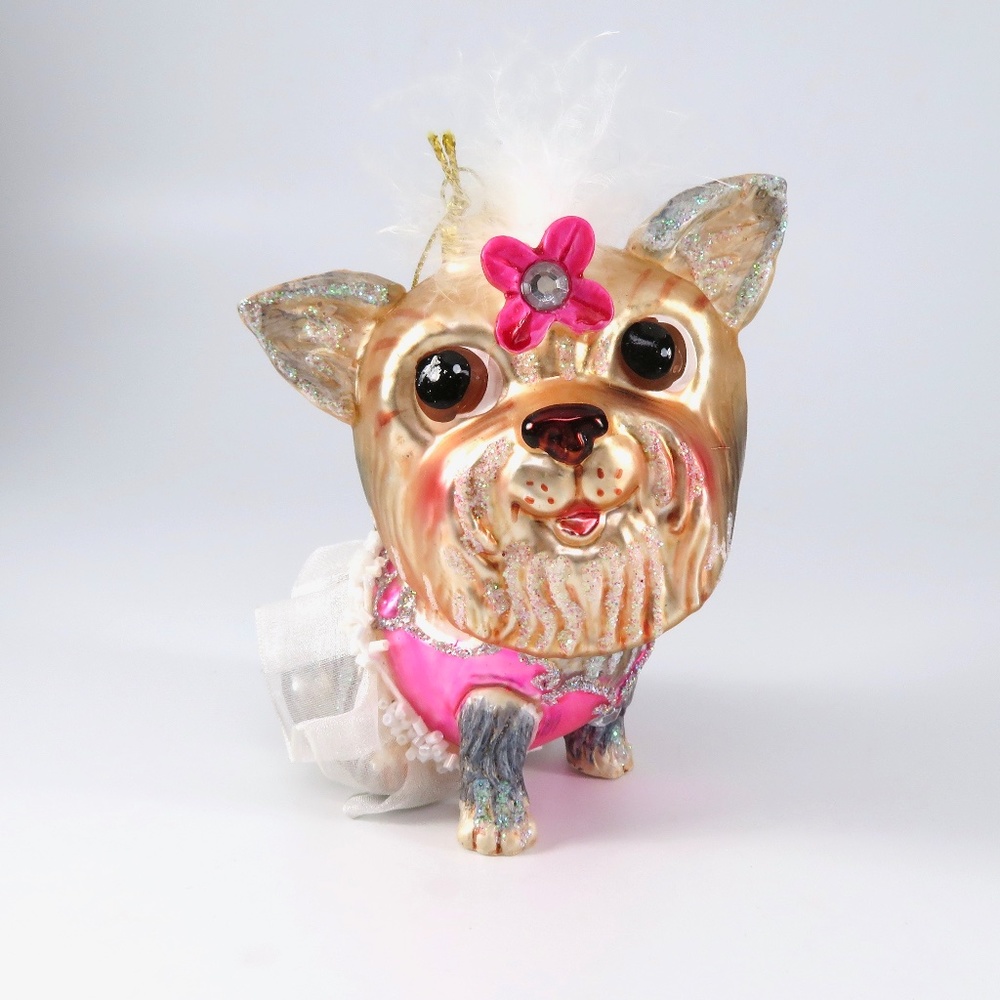 Yorkie Terrier, Dog Ornament, Glitter, Christmas